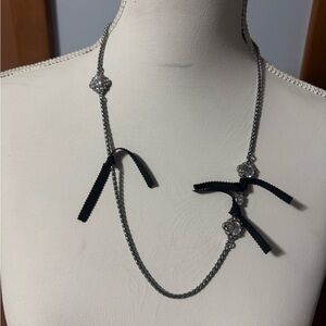 LOFT Silver and Black Necklace with ribbon accents